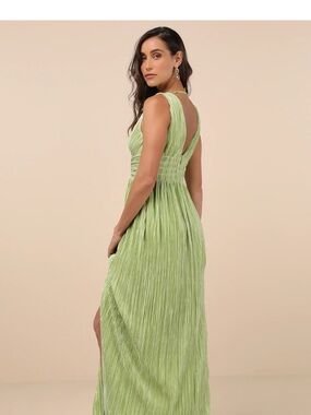 Melitta Lime Green Plisse Sash Maxi Dress